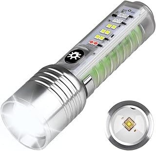 Powerful Torches LED Super Bright Rechargeable 500 Lumens with Red Blue UV Light - Mini Pocket Torch 8 Modes Multifunctional Magnetic Zoomable Flashlight for Emergency, Outdoor Camping Hiking Gift