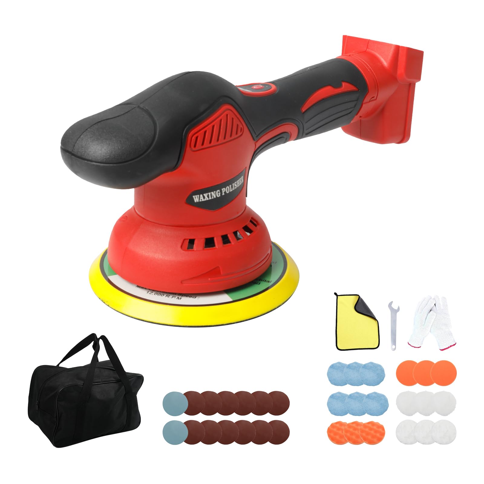 Milwaukee 18 V - Lucidatrice a buffer wireless compatibile con batteria a 8 velocità variabili, lucidatrice orbitale da 6 pollici, kit di cera per cera per auto (rosso)