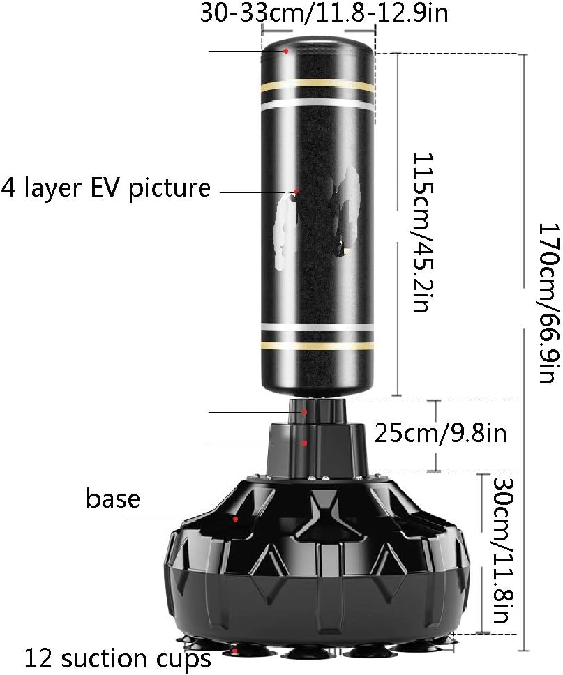 TOE Punching Bag with Stand 66.9'' Heavy Boxing Bag with Boxing Golves Durable Suction Cups Base for Adults Kids (Color : Red+Black) : Sports & Outdoors