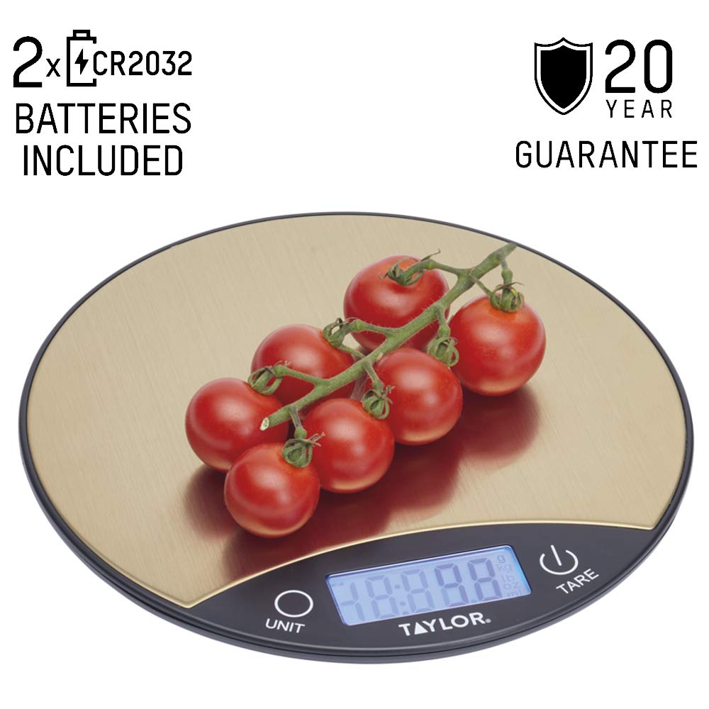 Pro Digital Kitchen Scale, Compact Food Scale, Highly Accurate Digital Food Scale, Weights 5kg, Black and Brass, Gift Boxed, Messingeffekt