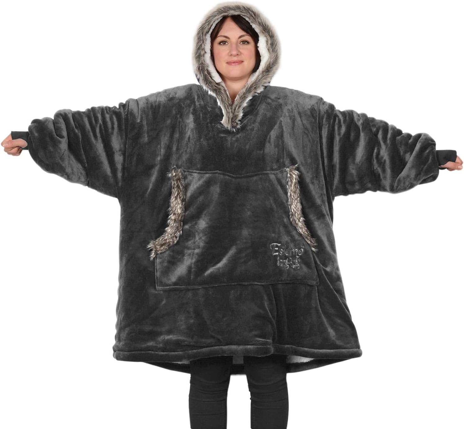 Snug Rug The Eskimo Blanket Hoodie Sweatshirt Hooded Blankets Super Soft Warm Premium Sherpa Fleece – Oversized Adults One Size Fits All Unisex Mens Women Hoody Jumper Sweater