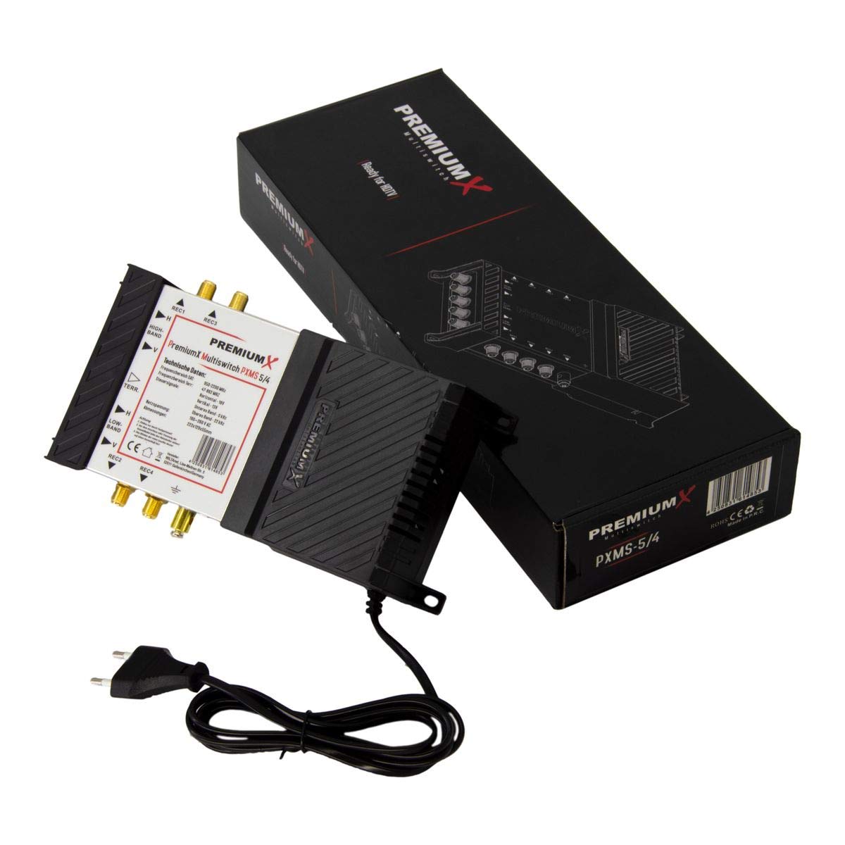 Premium X Multischalter Set 5/4 Multiswitch Quattro LNB 8X F-Stecker, Satverteiler 1 SAT für 4 Teilnehmer HDTV FullHD 4K UHD 8K