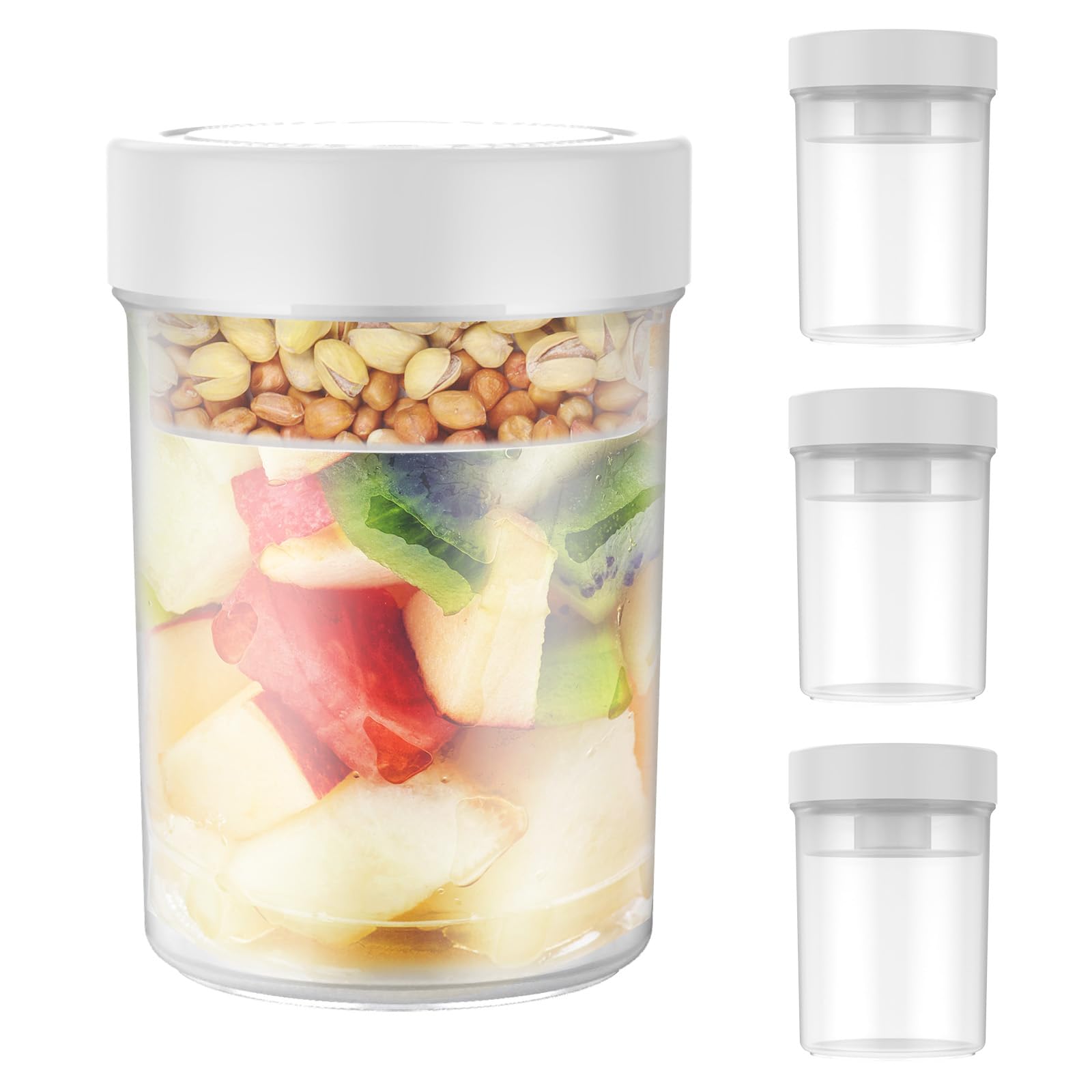 Ghshanog 4 Pack Salad jars with Lids,750ML Plastic Container for Meal Prep,Multipurpose Leakproof Jars with Built-in Boxe,Round Oats Containers for Salad Cereal Snacks Spice and Dry Ingredients