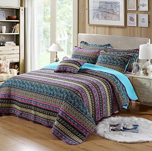 Hnnsi Bohemian Quilt Comforter Sets Queen Size 3 Pieces, Cotton Boho Bedspread Sets Exotic Bohemia Bedding Sets #TOP1