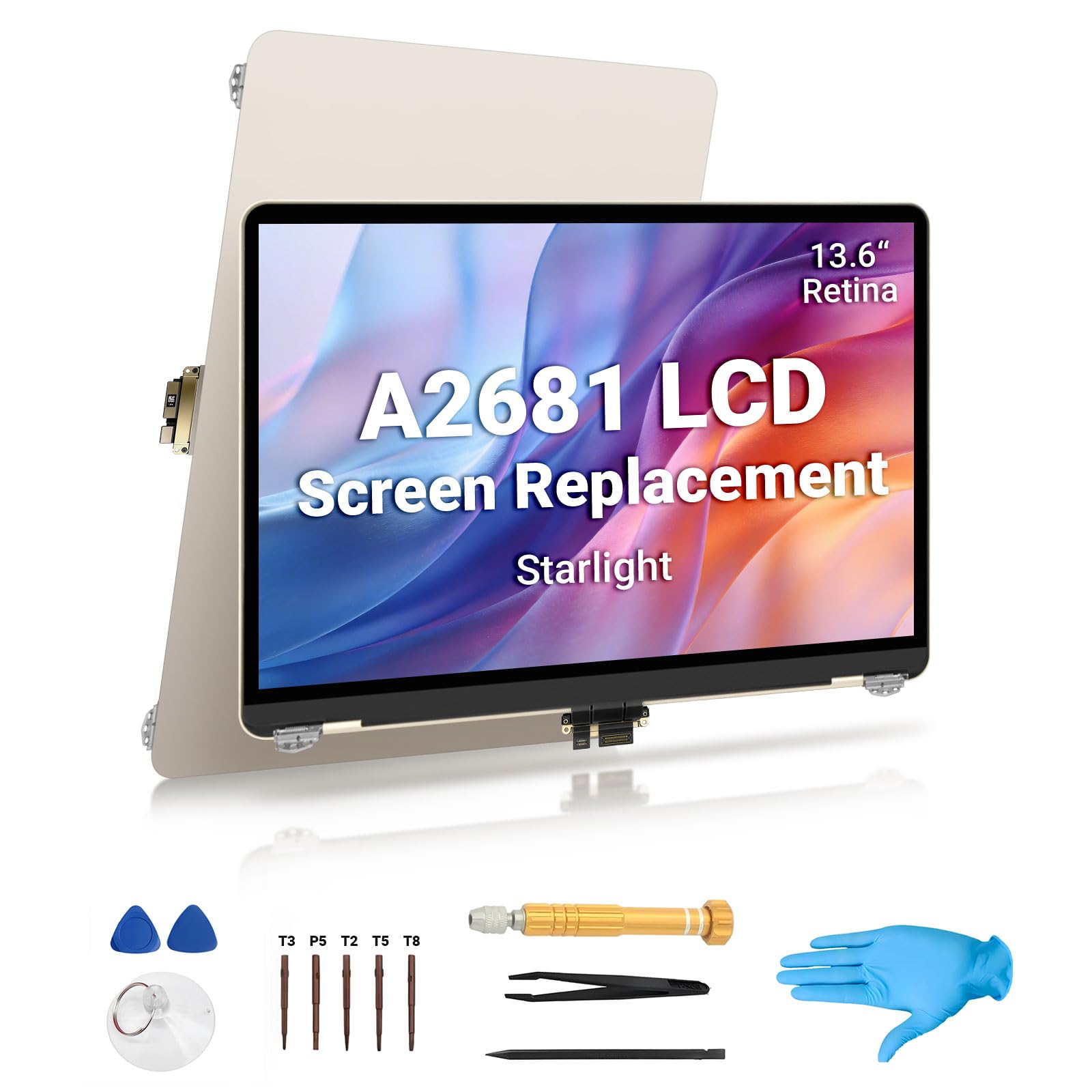Screen Replacement for MacBook Air M2 A2681 2022 13.6" EMC 4074 Full LCD Display Assembly 2560x1664 with Tool Kit (Starlight)
