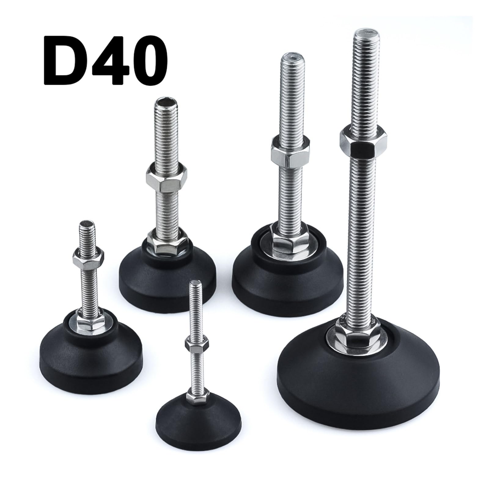 Pies niveladores for muebles, 8 Uds., 40mm, for tornillo ajustable | M5 M6 M8 M10 Roscas Base giratoria Tope deslizante articulado for superficies irregulares(D40xm12x150mm)