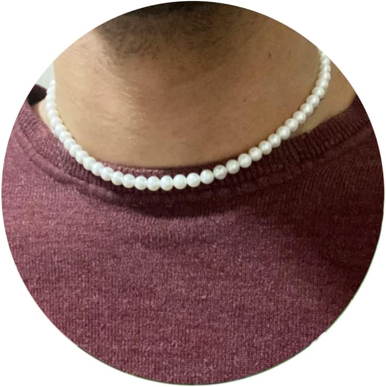 Pearl Necklace for Men,6mm White Mens Pearl Necklace,16",18",20",22",24" Pearl Necklaces for Women