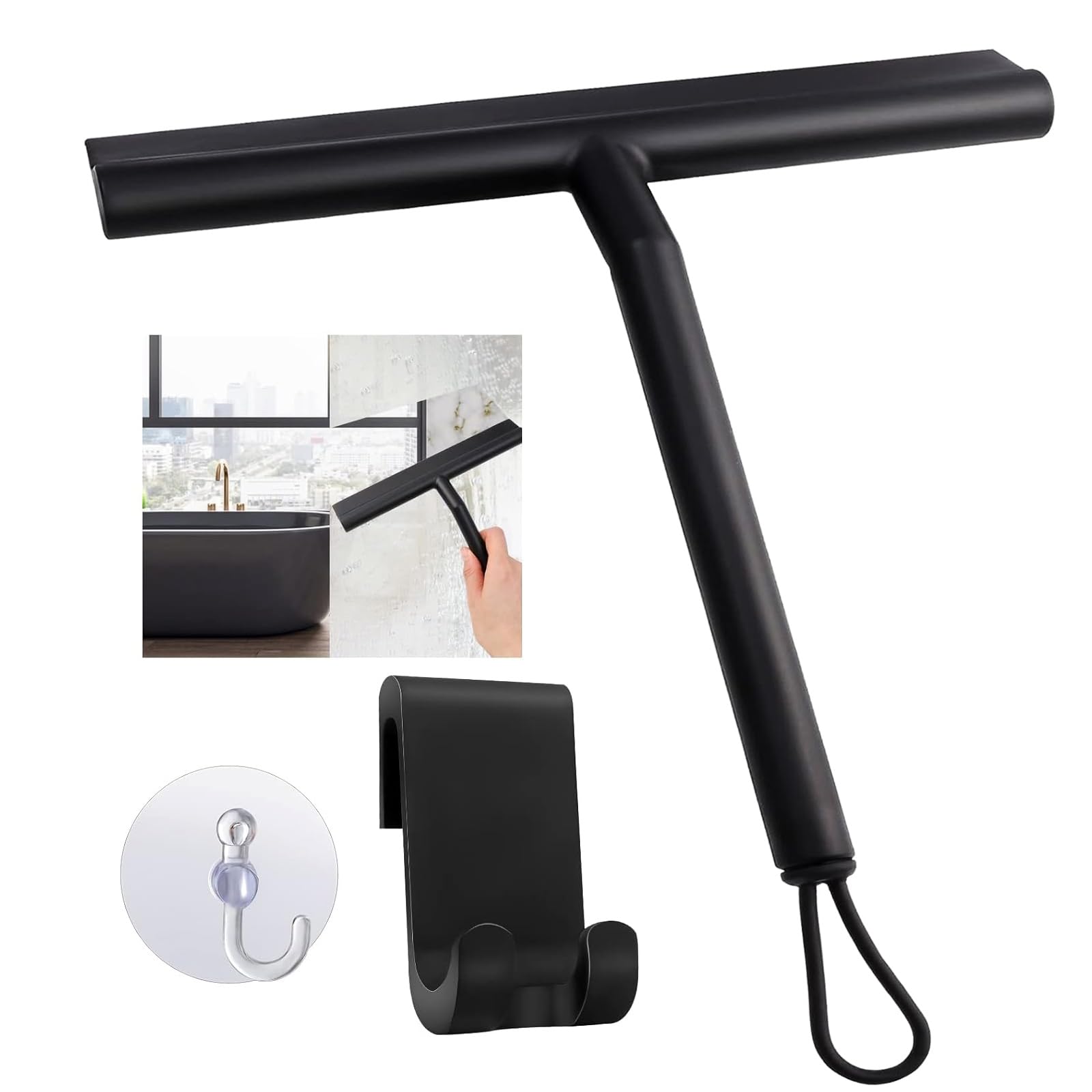 Shower Squeegee,8 Inch Window Glass Scraper Shower Cleaner with Suction Cup Hook,Window Cleaner Shower Wiper for Bathroom,Car, Mirror, Door, Glass