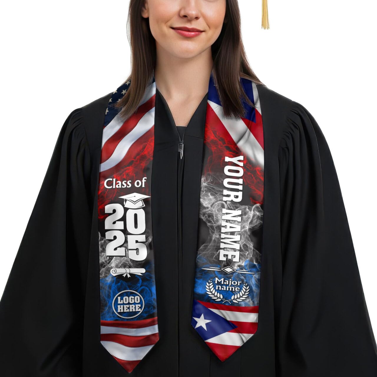 MonkeyVan Personalized Graduation Stole for Puerto Rican Senior, Puerto Rico Flag Graduation Sash Class of 2025 Gifts S181