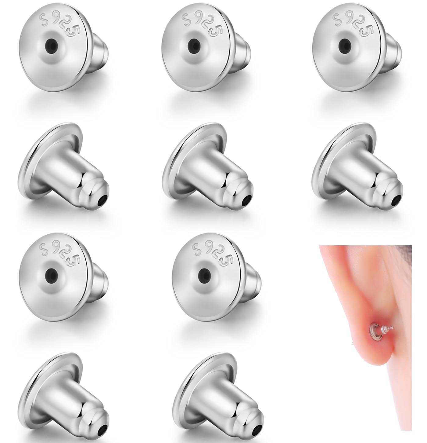 DELECOE 18K Gold Bullet Locking Earring Backs for Diamond Studs,925 Sterling Silver Hypoallergenic Replacements Backings for Pierced Earrings 10pcs/ 5pairs