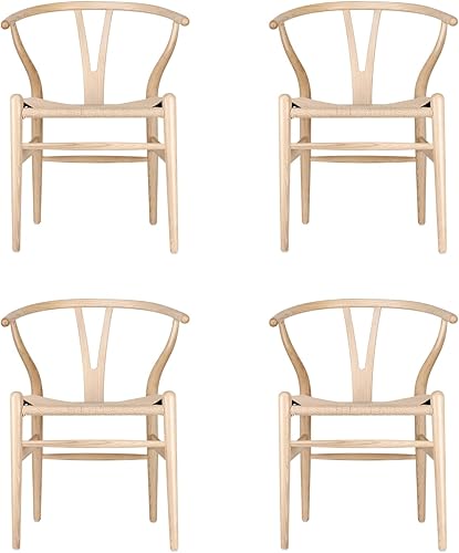 Vista 41 de Tomile Silla Wishbone de madera maciza, Silla Y Reposabrazos, Silla de comedor de mediados de siglo, asiento de cáñamo