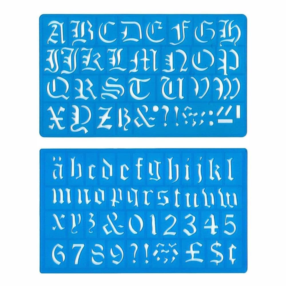 3 Ace Crafts 30mm Old English Stencil for School, College Crafts Activities, Signwriting, Reusable Plastic Stencil for DIY Craft Spraying, Painting, Drawing, Diary, Scrapbook Size Approx 26 mm x 16mm