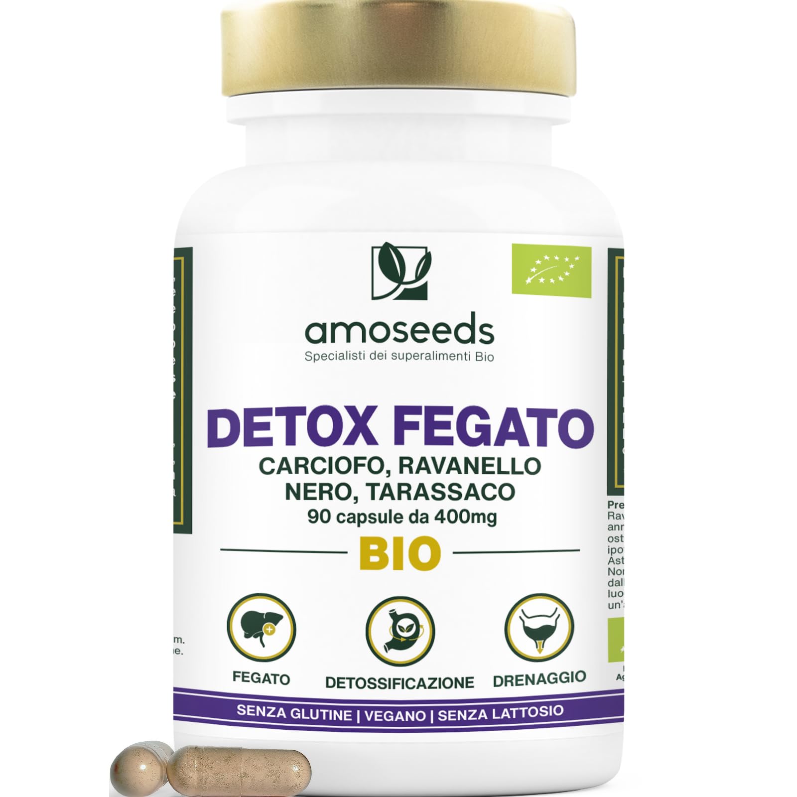 Detox Fegato BIO | Potente Depurativo de la Tossine, Drenante, migliora la Digestione | Carciofo, Ravanello Nero, Tarassaco | 90 capsule vegane, Integratore Detox | Qualità superiore