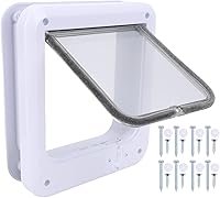 Vista 8 de Luqeeg Puerta multifuncional con solapa para mascotas, puerta de gato de 4 vías con control de PP para interior con 7 accesorios para comedero