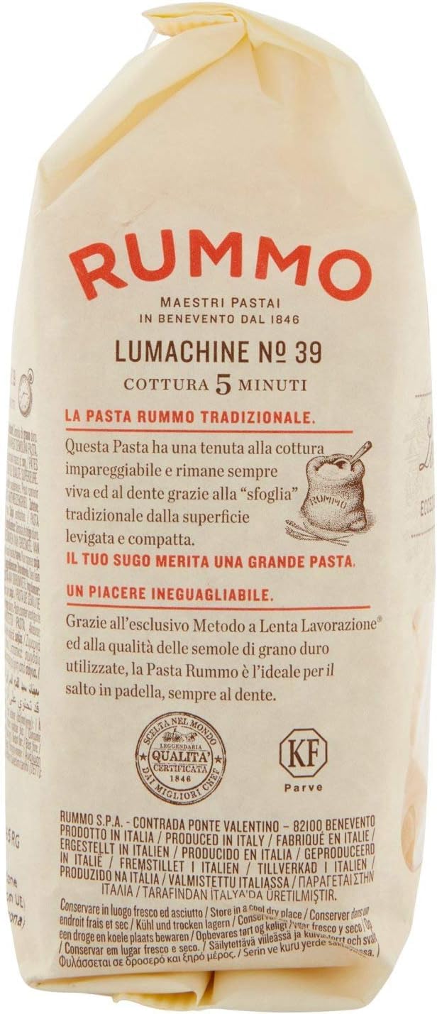 Rummo Pasta Lumachine N°39 - Lote de 16 fideos italianos de sémola de trigo duro, pasta italiana, 500 g