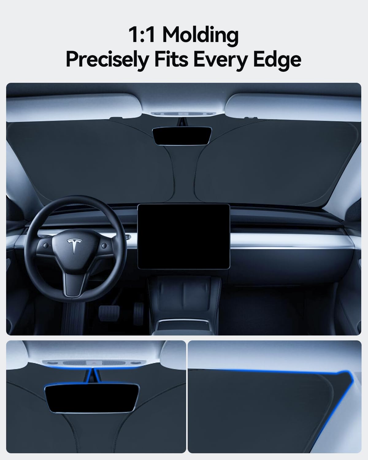 Pare-Soleil Pare-Brise pour Tesla Model 3/Y Protection Pliante avec Sac de Rangement Bloque Les Rayons UV Parasol Model 3/Y 2018-2026 Accessoires Highland Juniper