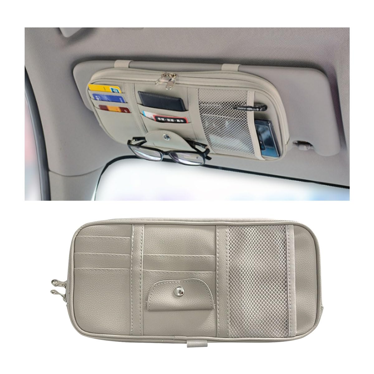 Universal Car Sun Visor Organizer Car Multi-Functional Visor Storage Bag Car Interior Pouch Holder Accessories Auto Multi-Pocket Net Zipper Organizer, for Car, Truck, SUV