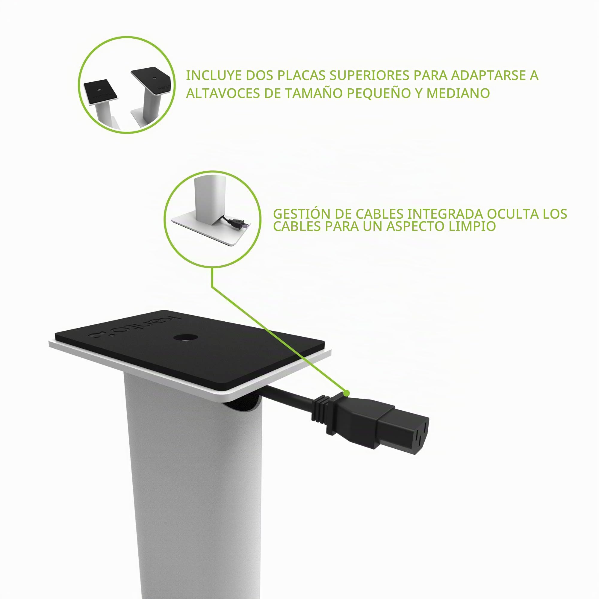 Kanto SP9W - Set de 2 soportes de escritorio para altavoces de estantería pequeños y medianos y monitores de estudio compactos de 5 a 10 cm, 21 cm de altura, blanco