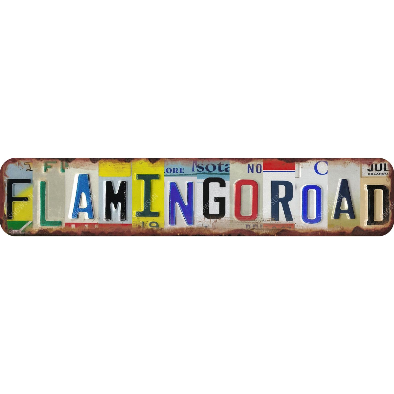 Funny Metal Signs Fliamingo Road Street Tin Sign Vintage Aluminum Metal Sign for Home Bar Cafe Pubs Street 4x16 Inch