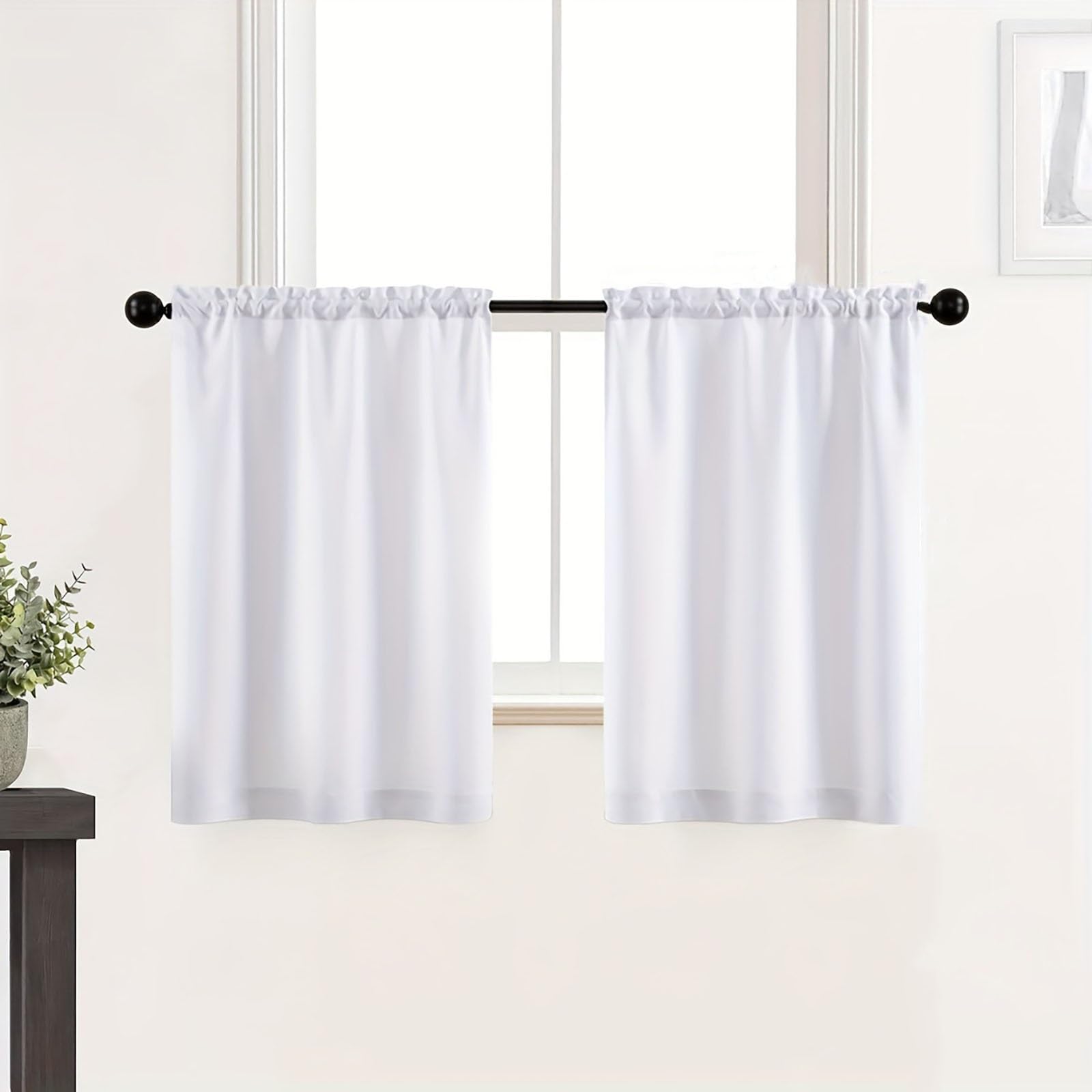 Kaverno 2 Kitchen Curtains, Polyester Fabric Cafe Blackout Short Curtain, Small Window Treatment Privacy Divider Pleated Thermal for Over Sink Bedroom Campervan Van Caravan(White,76 * 63cm)