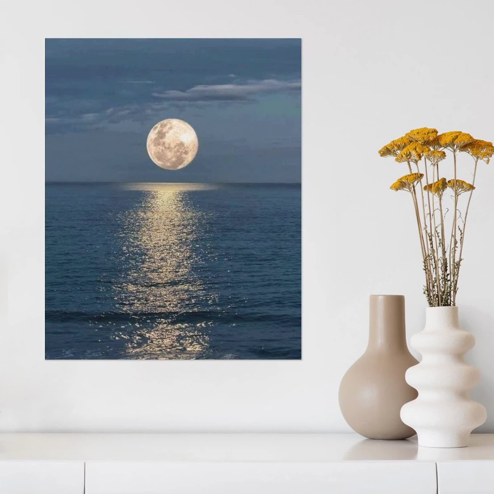 Amazon.co.jp: 絵画 海の月の反射インテリア 絵画 夢の夜の光アート