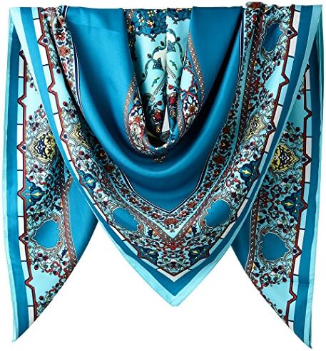 40 x 40 Women Twill Satin Polyester Silk Feeling Square Hair Wrapping Sleeping Square Scarfs Air Force Blue Geometric Square Pattern