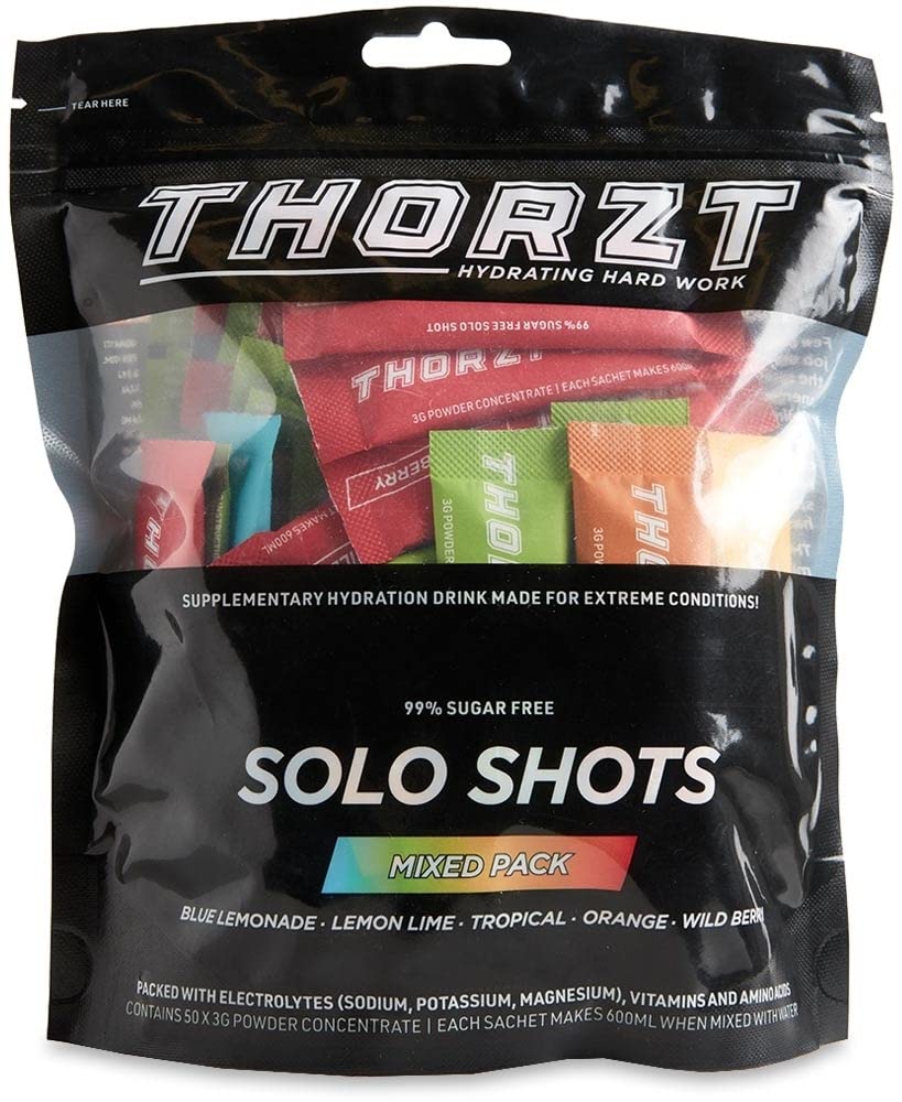 Thorzt Sugar Free Hydration Drink Solo Shots- Pack of 50 Sachets - Electrolyte (MIXED FLAVOURS)