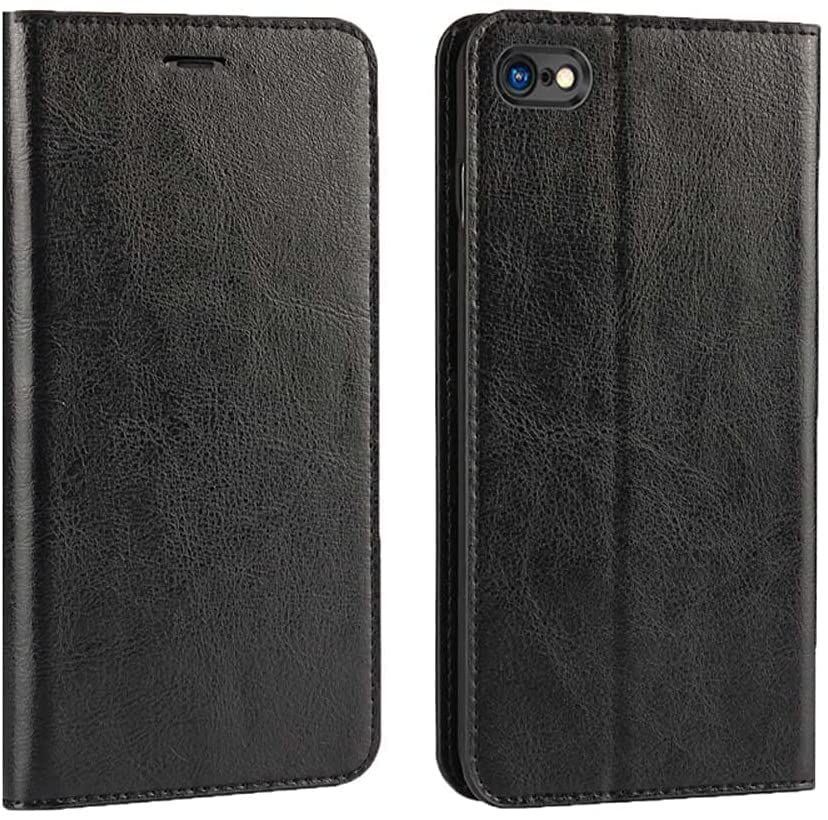 Étui de téléphone à rabat iPhone SE 2020 antichoc portefeuille cuir noir compatible iPhone 8