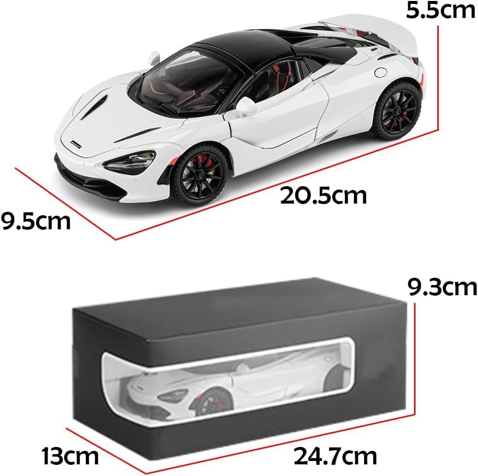 Image of WORSHIPER 1:24 Scale McLaren 720S Die-Cast with Openable Doors, Pullback Action, Lights & Sounds � Luxury Sports Car Collectible for Kids & Adults (1:24 McLaren 720S-White)