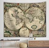  NOADREAM Mapa del Mundo Vintage Tapiz Colgante De Pared Mapa Mundo,decoración De La Pared De Fondo del Dormitorio De La Sala De Estar con Decoración De La Residencia del Artista (D,51x60in-130x150cm)
