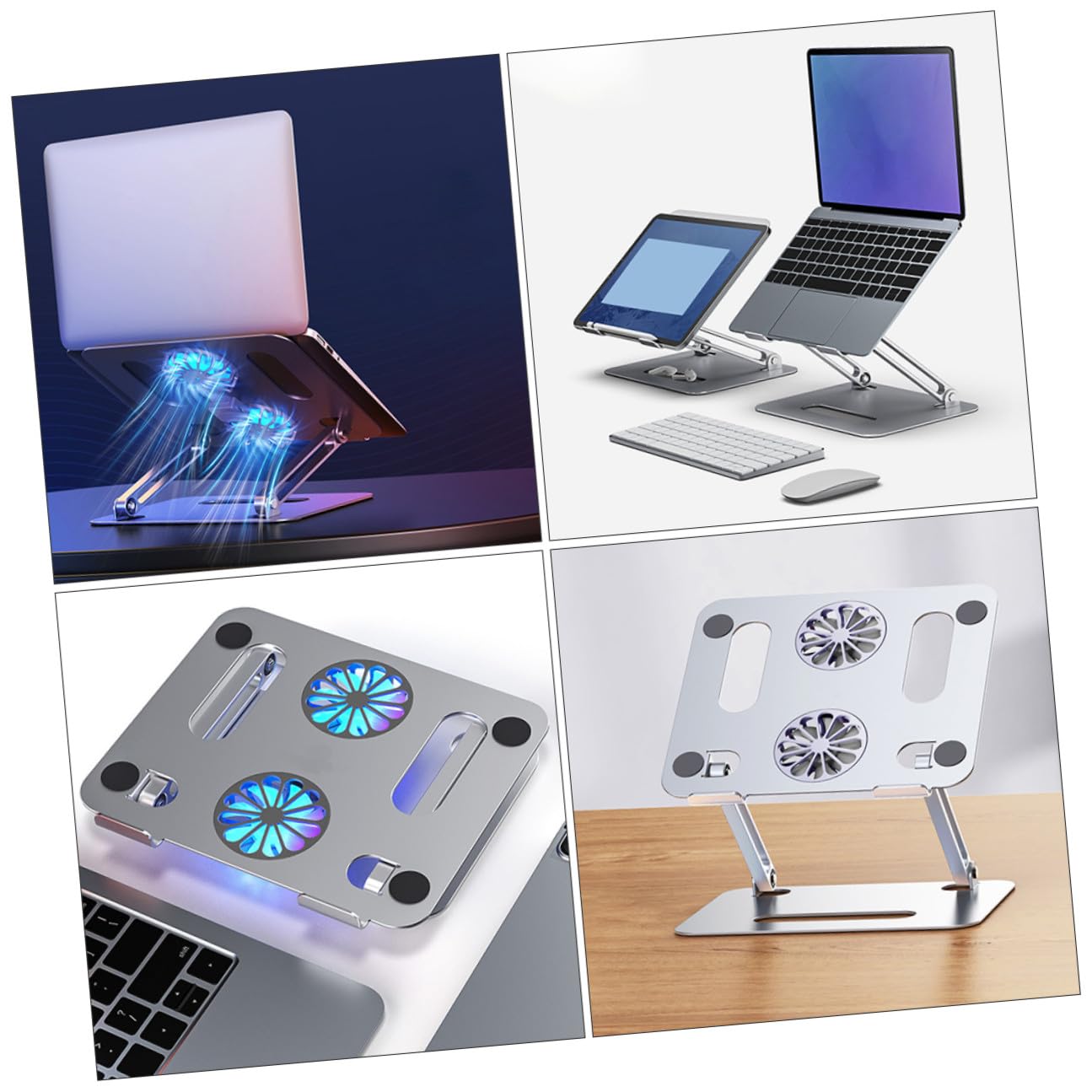 ibasenice Supporto Fresca in Lega di Alluminio per Laptop di Raffreddamento e Doppia Ventola e Design Ventilato Regolabile Estiva Confortevole Creare Un'atmosfera Estiva Fresca e