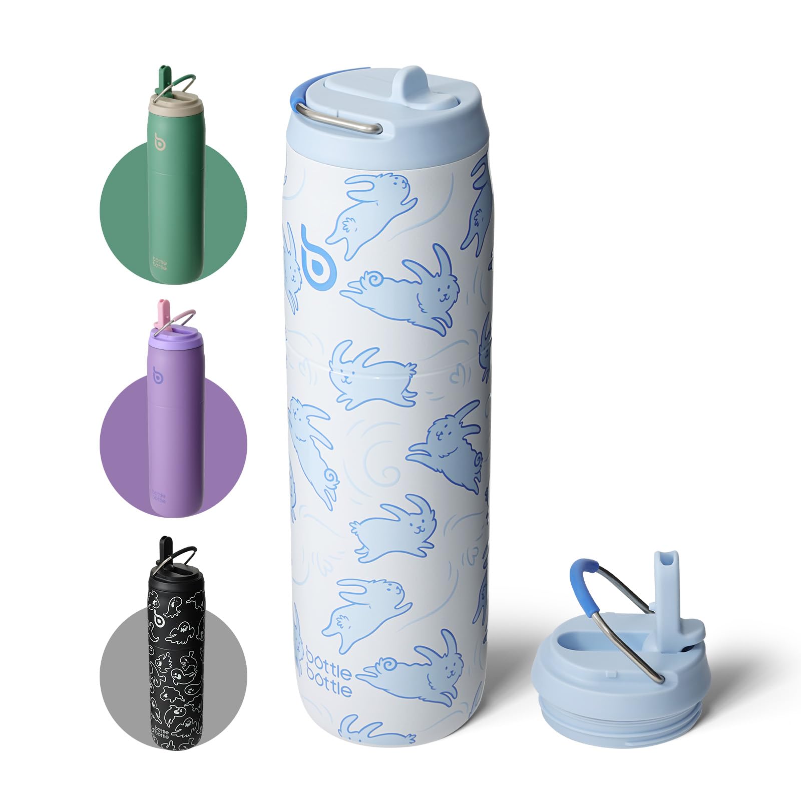 Bottle Bottle Insulated Water Bottle 950ml(32oz) with Straw and Lid for Sports and Gym Stainless Steel Metal Drink Flask for Hot Water with Handle (Rabbits) — image 1