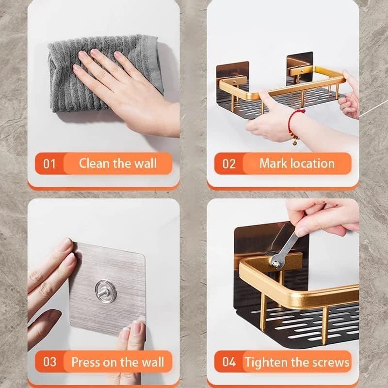 Image of Bathroom Accessories - Multipurpose Aluminium Bathroom Shelf for Wall, Self-Adhesive Wall Mounted Bathroom Organiser Without Drill (2, Bathroom Shelf - Gold)
