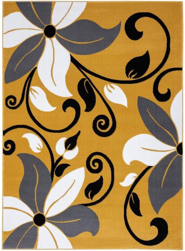 LUXE WEAVERS Floral Modern Yellow 5x7 Area Rug for Living Rooms