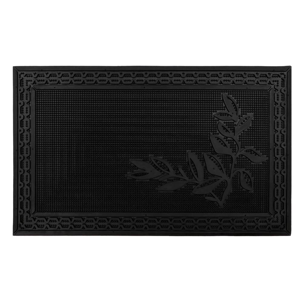 Jvl Black Foliage Scraper Rubber Pin Doormat, 45X75cm,