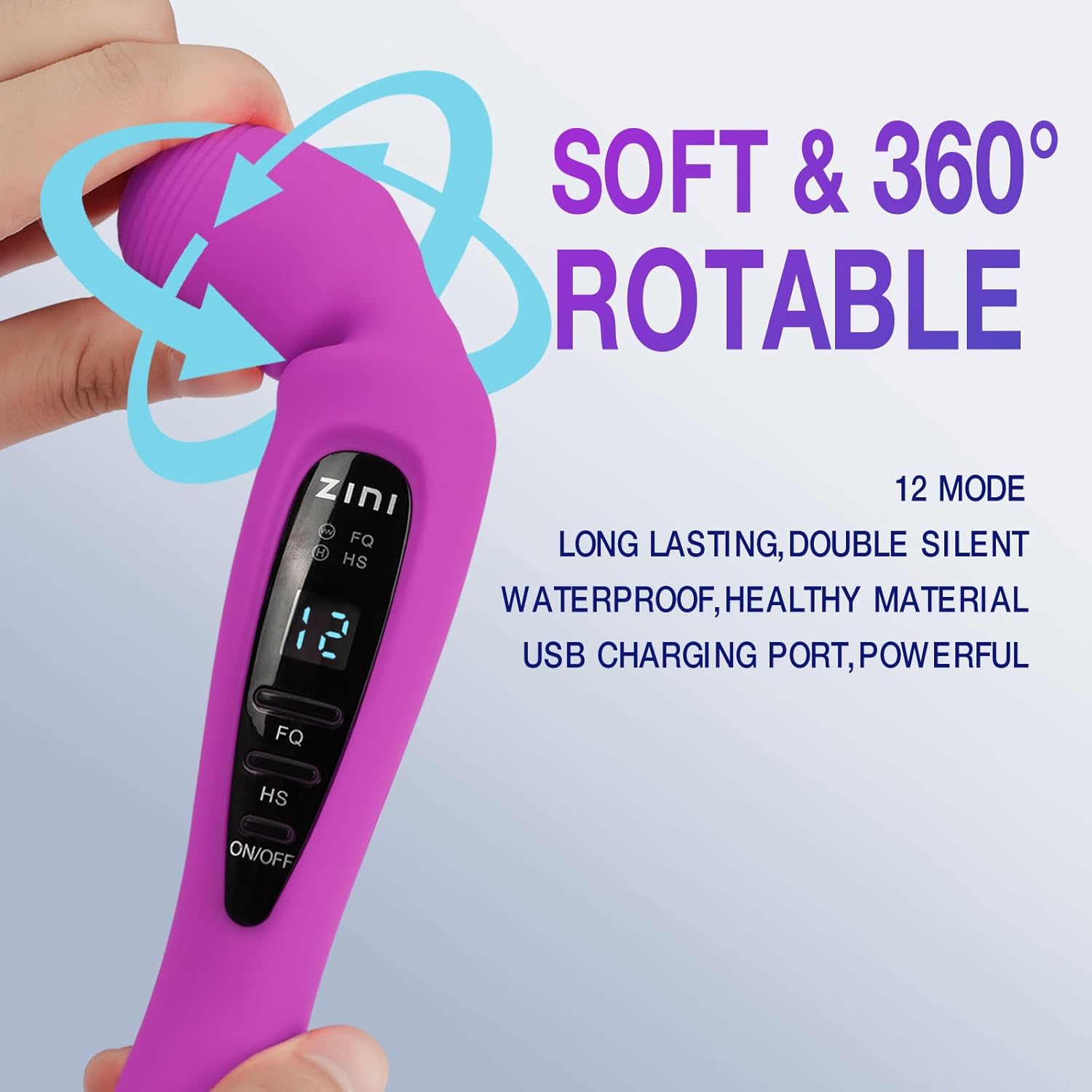 Cordless Massager with LCD Display, Personal Massager for Pain Relief, Powerful 12 Vibrating Massage Wand, Purple - Image 7