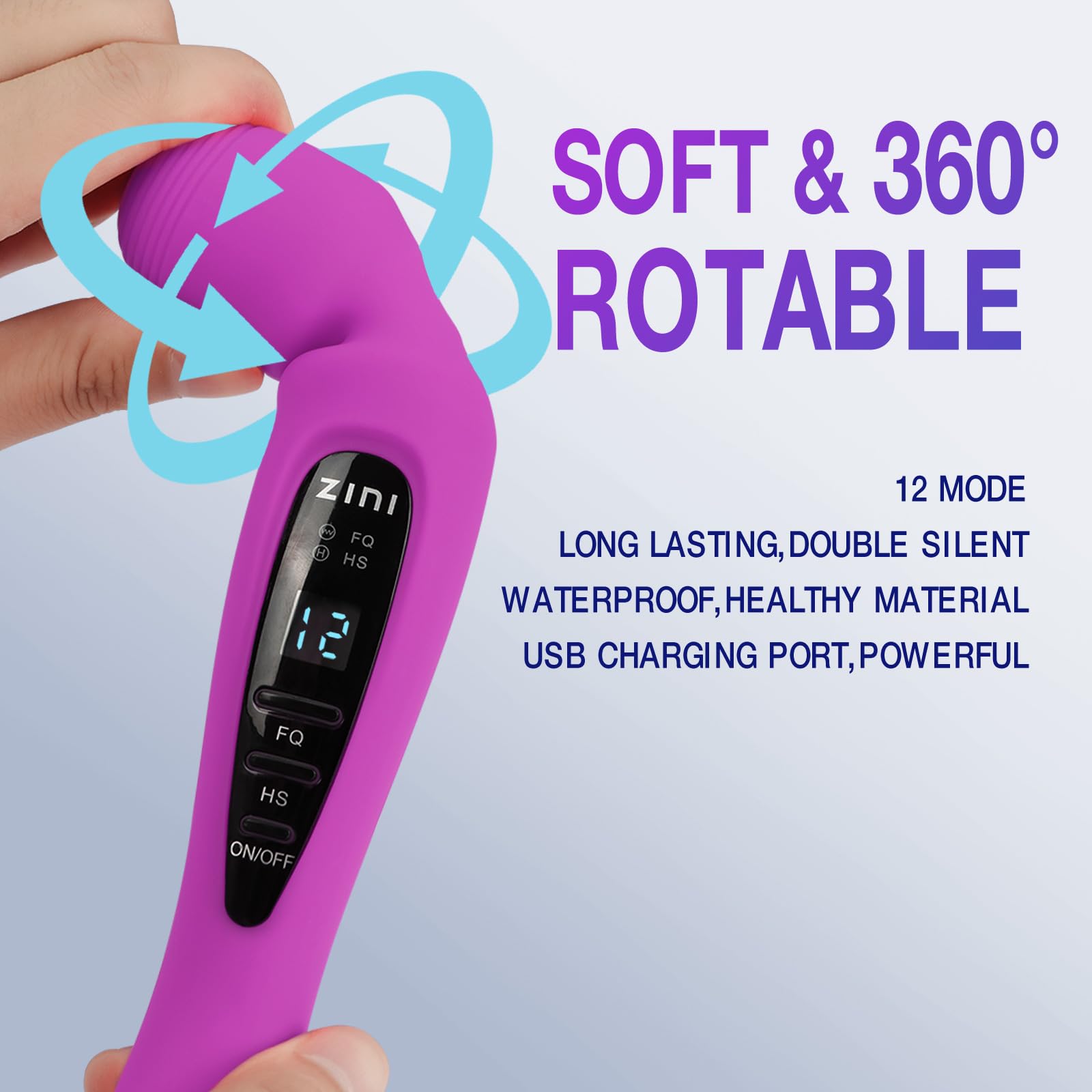 Massaggiatore senza fili con display LCD, massaggiatore personale per dolore Relif, potente bacchetta massaggiante vibrante 12, nero, viola