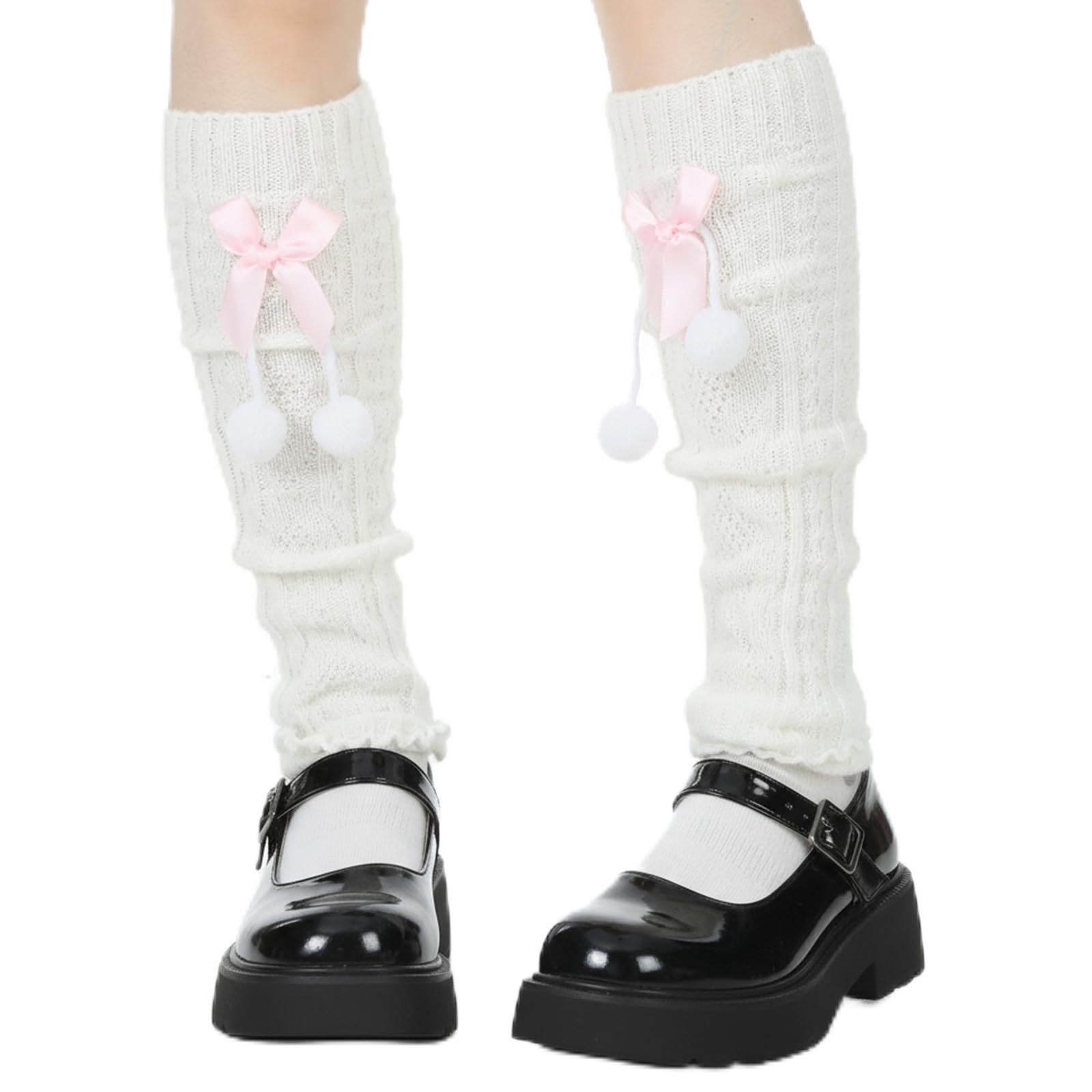 Ouligay Leg Warmers with Pink Bows Cute Leg Warmers for Women Girls Lolita Legwarmers Knit over Knee Long