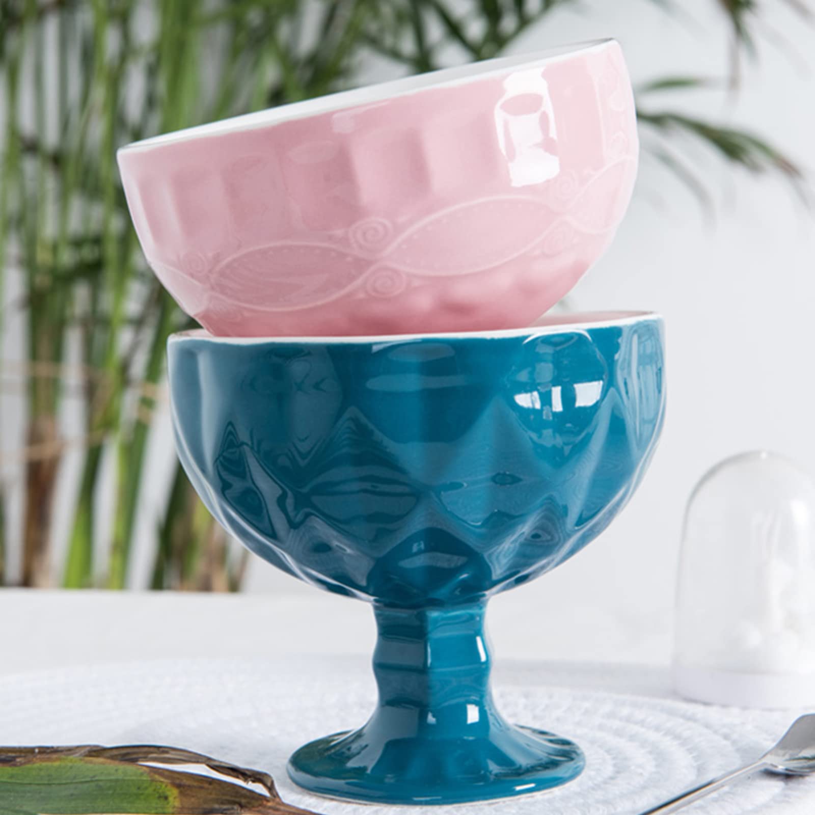 Insalatiere in Vetro, Coppe for Gelato Coppe da Dessert Piatti for Gelato Coppe for semifreddo di Frutta Bicchieri da Gelato Piatti for budino Adatti for Feste di Compleanno di Matrimoni(Light Blue)