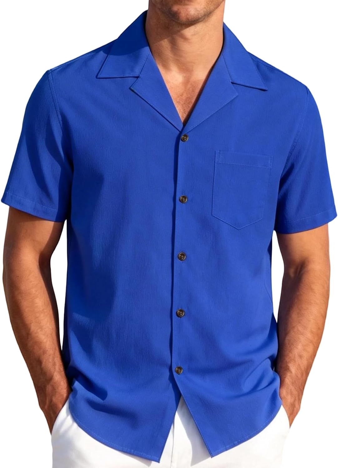 JEMITOP Men's Stretch Cuban Collar Shirt Summer Lightweight Short Sleeve Button Down Shirts with Pocket for Beach Vacation