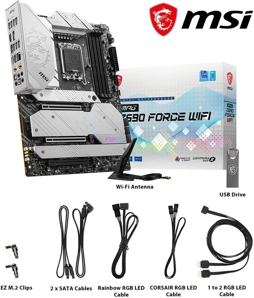 MSI MPG Z690 FORCE WIFI Scheda Madre Gaming ATX - Compatibile con Intel Core 12th Gen, LGA 1700 - Direct 18 Phase VRM 75A, DDR5 Memory Boost 6666+MHz/OC, 2 x PCIe 5.0 x16, 4 x M.2 Gen4, Wi-Fi 6E MSI MPG Z690 FORCE WIFI Scheda Madre Gaming ATX - Compatibile con Intel Core 12th Gen, LGA 1700 - Direct 18 Phase VRM 75A, DDR5 Memory Boost 6666+MHz/OC, 2 x PCIe 5.0 x16, 4 x M.2 Gen4, Wi-Fi 6E
