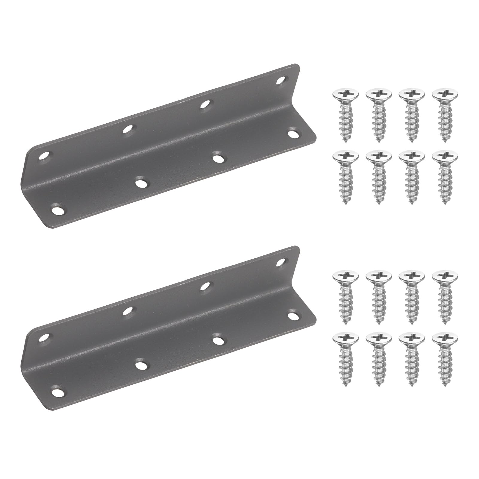 sourcing map 2Pcs Angle Brackets for Wood, Stainless Steel Corner Brackets with Screws, L-Shape Corner Brace for Fixing Repairing Jointing Furniture Shelves Cabinets (140x25x25mm, Grey)