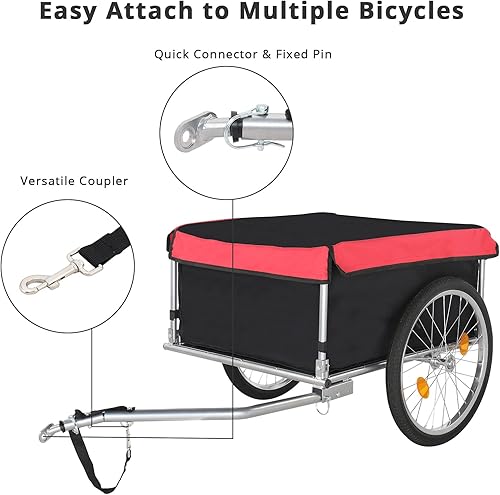 Miniatura 5 de PEXMOR Remolque plegable de carga para bicicleta, equipaje de bicicleta, marco plegable y rueda de liberación rápida de 20 pulgadas, carrito de