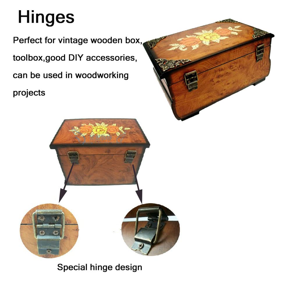 Dophee 4Pcs 38x21mm Antique Jewelry Box Door Spring Hinges Gift Wood Chest Hardware Hinge 1