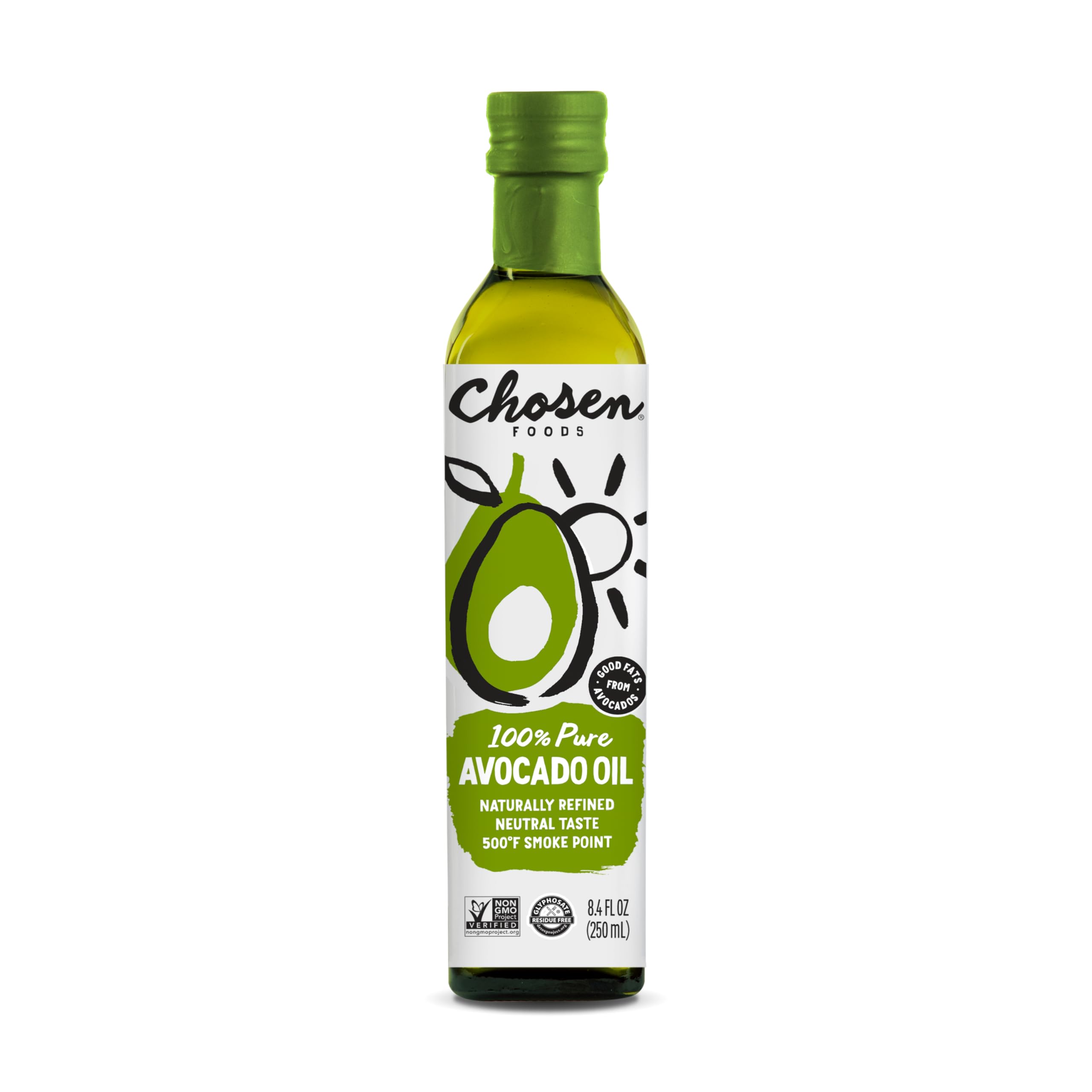 Chosen Foods100% Pure Avocado Oil, Non-GMO, High-Heat All Purpose Oil, 6 Count of 250ml, 8.4 Fluid Ounce (Pack of 6)[Amazon-developed Certification] Compact by Design