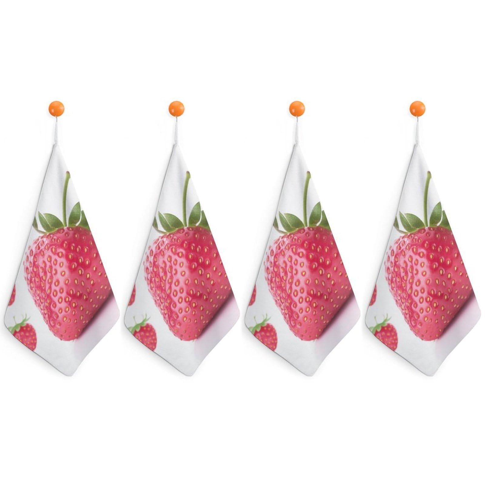 QMNLKH Strawberry Hand Towels for Kitchen, Quick Dry Hanging Hand Towels with Loops, Absorbent Hand Towel for Bathroom, Square Soft Microfiber Towels for Gym, 11.8inch 4PCS