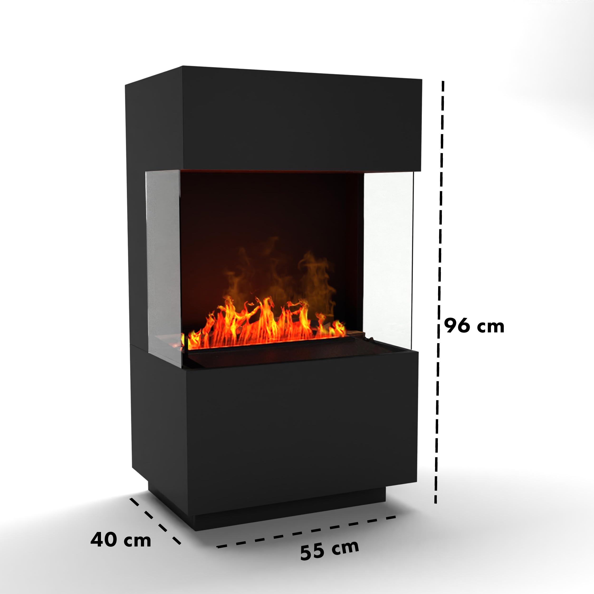 GLOW FIRE Caminetto a vapore acqueo OGF 1 Mini - Caminetto elettrico con fiamme 3D LED realistiche, effetto crepitio, telecomando, 55x96x40 cm - Opti-Myst 400, Nero