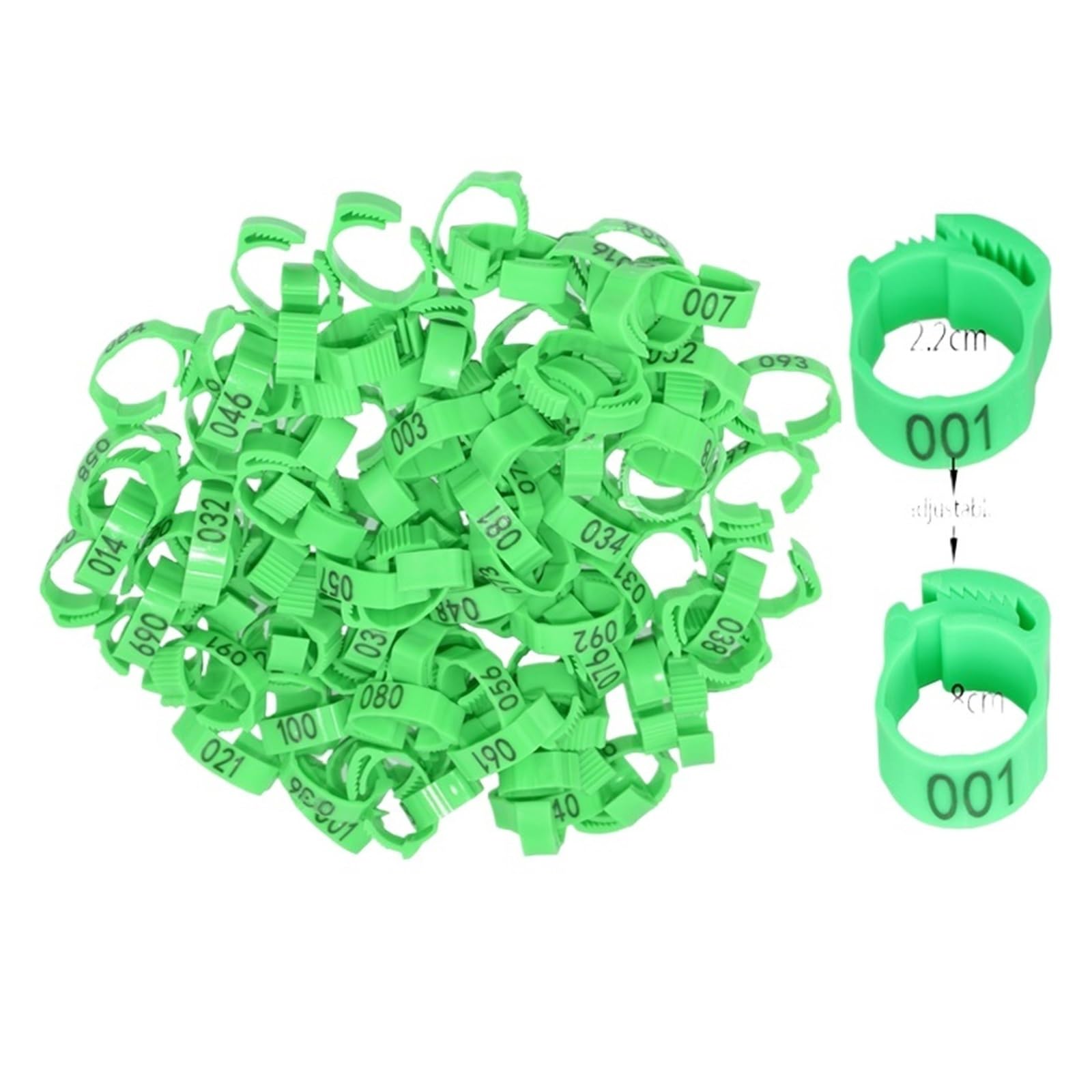 SCMYZLYD Chicken Identification Band, Poultry Tags 25/100 Pack Multicolor Plastic Digital Label Buckles For Chicken Duck Goose(Chicken Green 25pcs)
