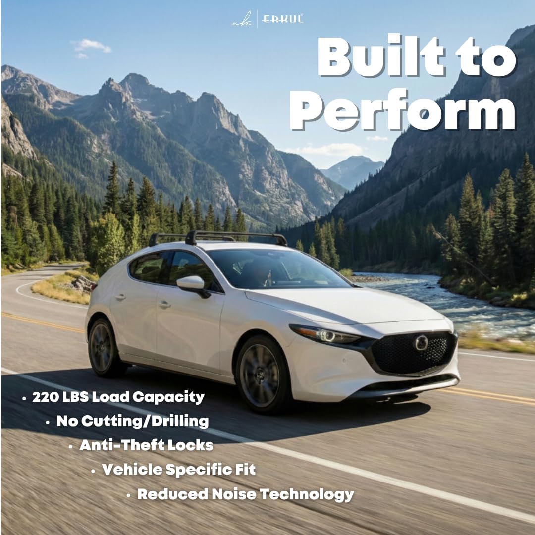 ERKUL Roof Rack Cross Bars for Mazda 3 2010-2013 | Anti-Theft Lock Aluminum Crossbars for Rooftop, Cargo Carrier, Luggage, Kayak, Canoe, Snowboard, Bike| Black