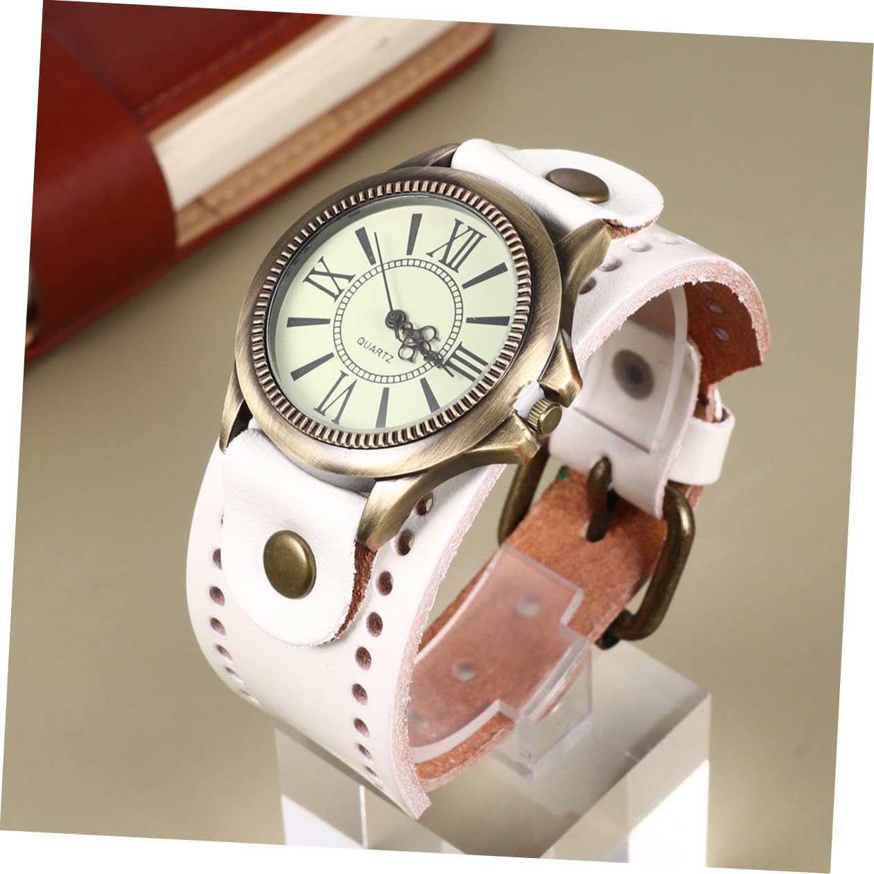 3piezas Reloj De Pulsera Retro para Mujer De Piel De Vacuno Estilo Vintage Diseño Elegante Movimiento De Cuarzo Preciso para Navidad Ocasiones Especiales